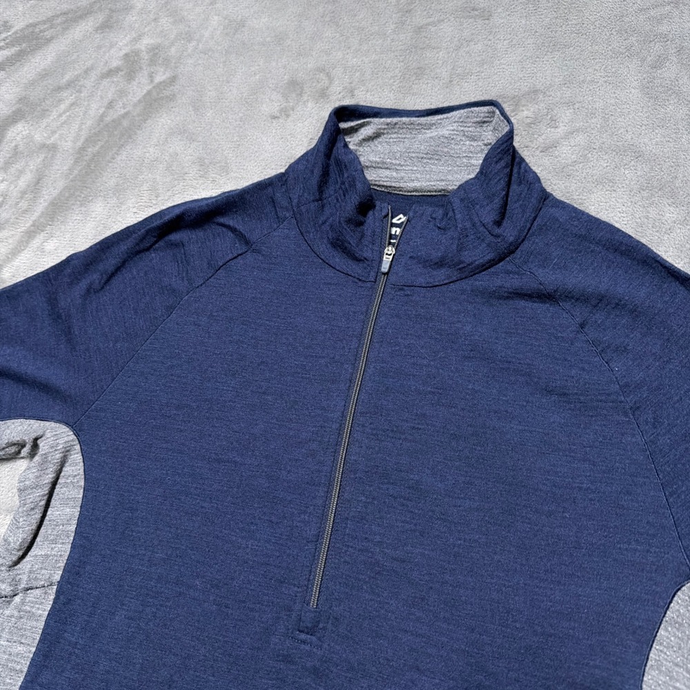 Kathmandu Merino195 1/4 Zip Pullover Mens Large Navy Blue Wool Base Layer Top - Picture 2 of 11